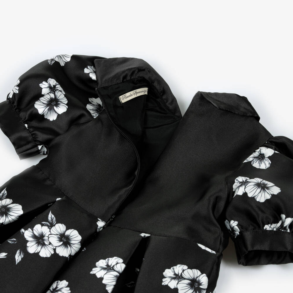 Piccola Speranza-Girls Black Floral Satin Dress | Childrensalon Outlet