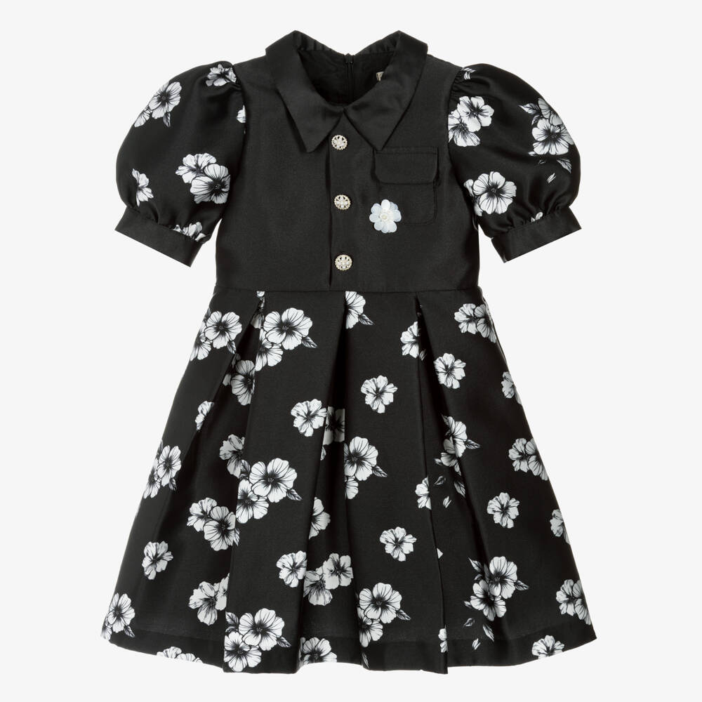 Piccola Speranza-Girls Black Floral Satin Dress | Childrensalon Outlet