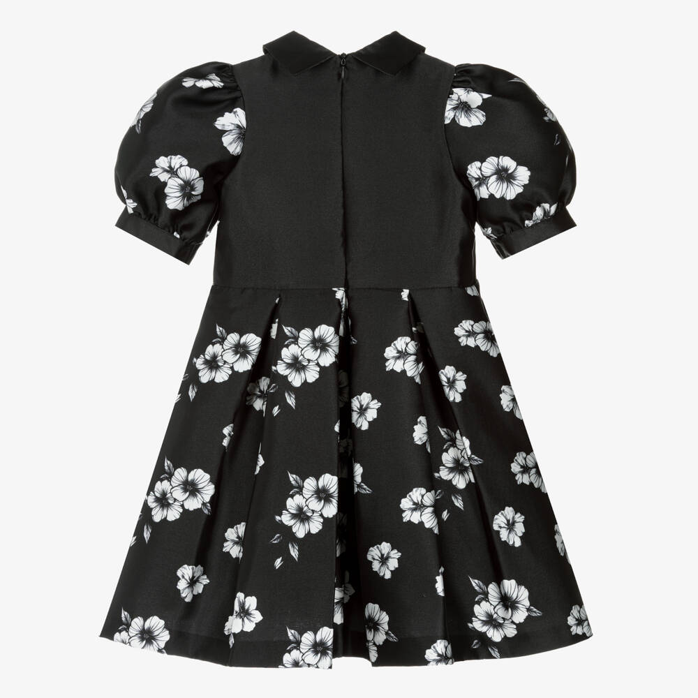 Piccola Speranza-Girls Black Floral Satin Dress | Childrensalon Outlet