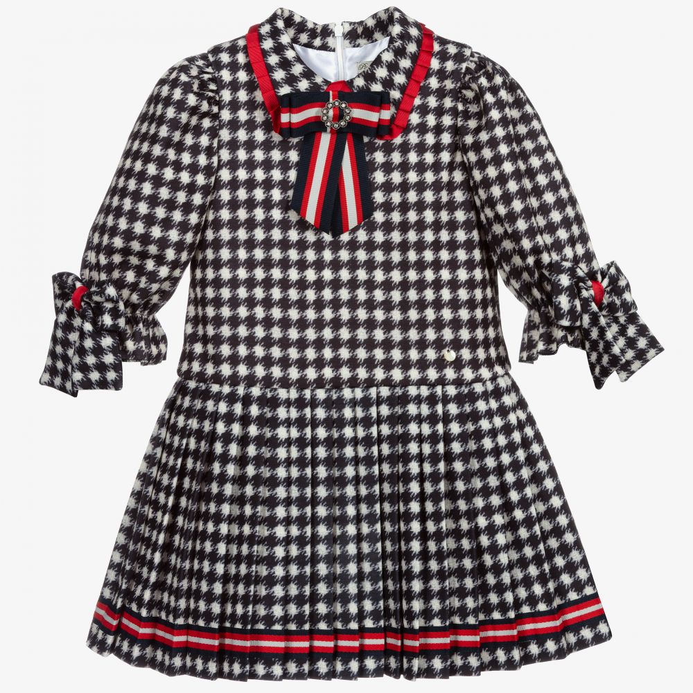 Piccola Speranza-Girls Black Houndstooth Dress | Childrensalon Outlet