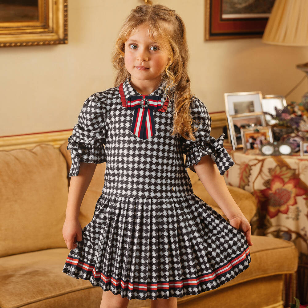 Piccola Speranza - Girls Black Houndstooth Dress