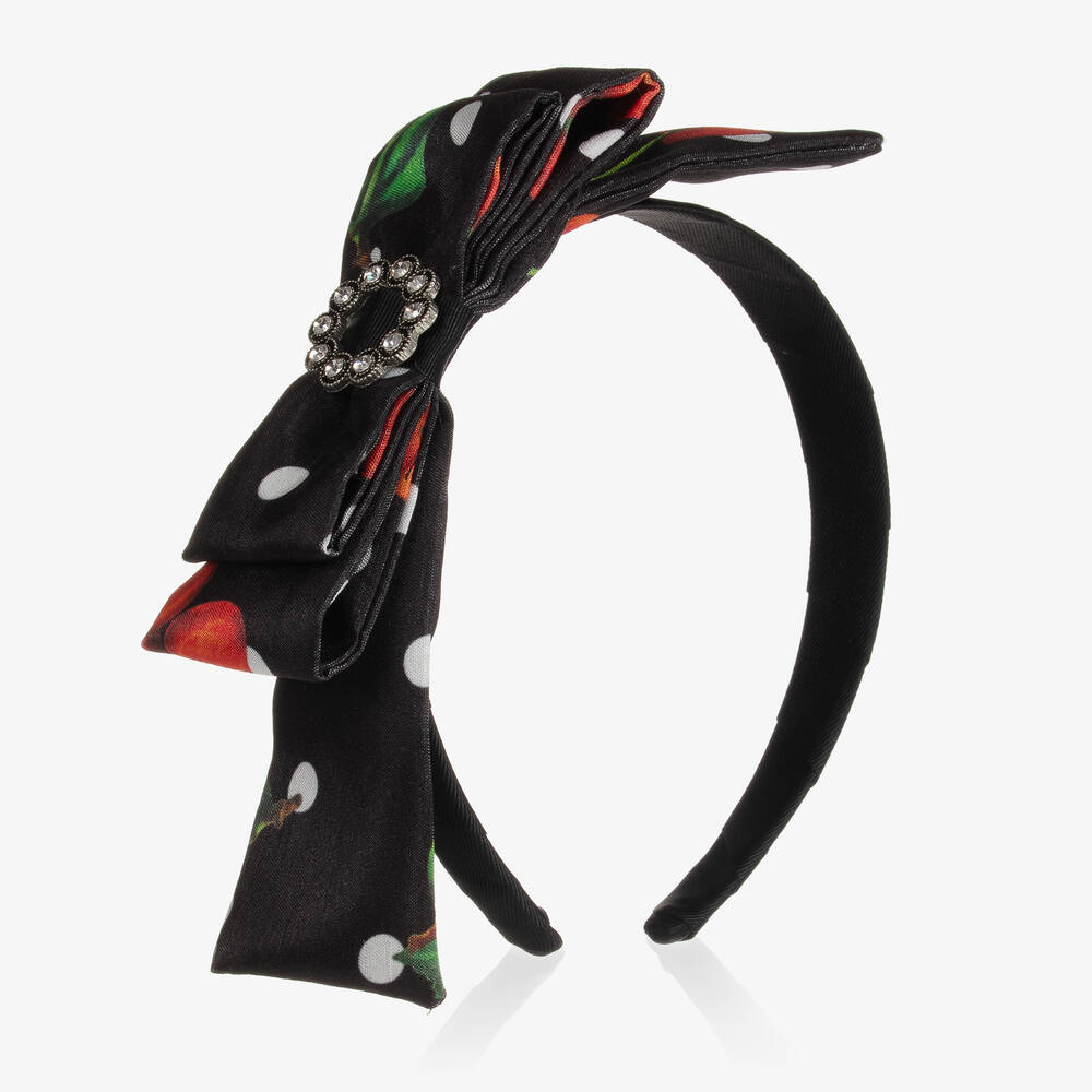Piccola Speranza-Girls Black Polka Dot Bow Hairband | Childrensalon Outlet