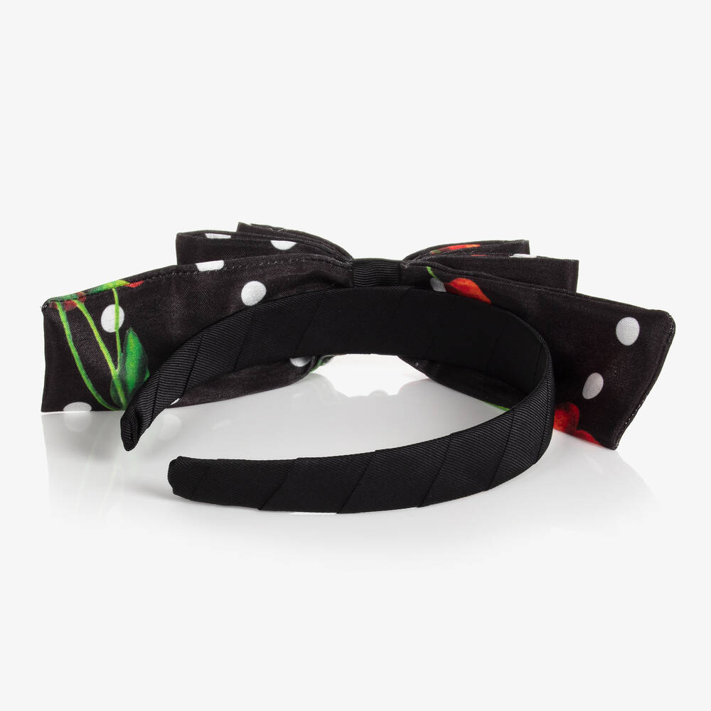 Piccola Speranza-Girls Black Polka Dot Bow Hairband | Childrensalon Outlet
