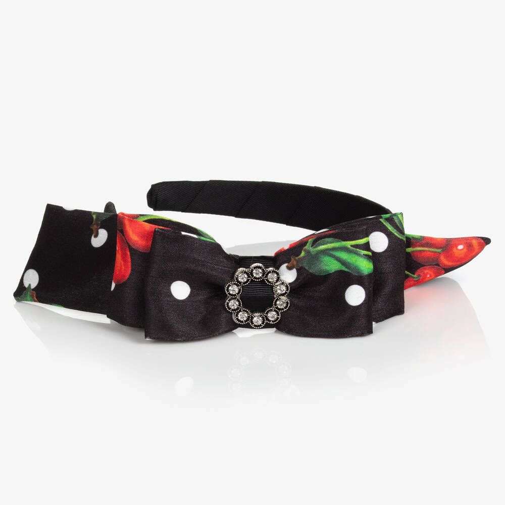 Piccola Speranza-Girls Black Polka Dot Bow Hairband | Childrensalon Outlet