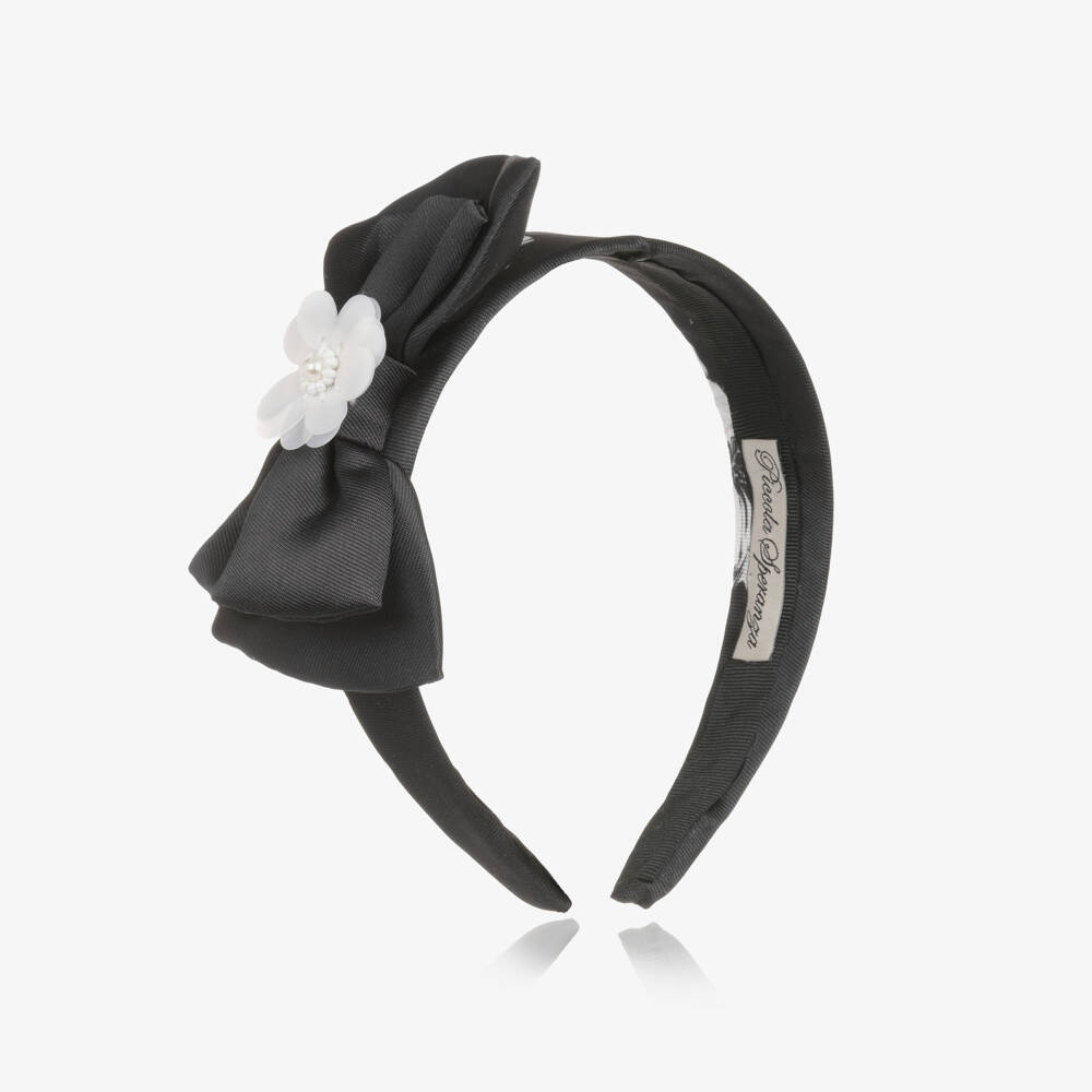 Piccola Speranza-Girls Black Satin Bow Hairband | Childrensalon Outlet
