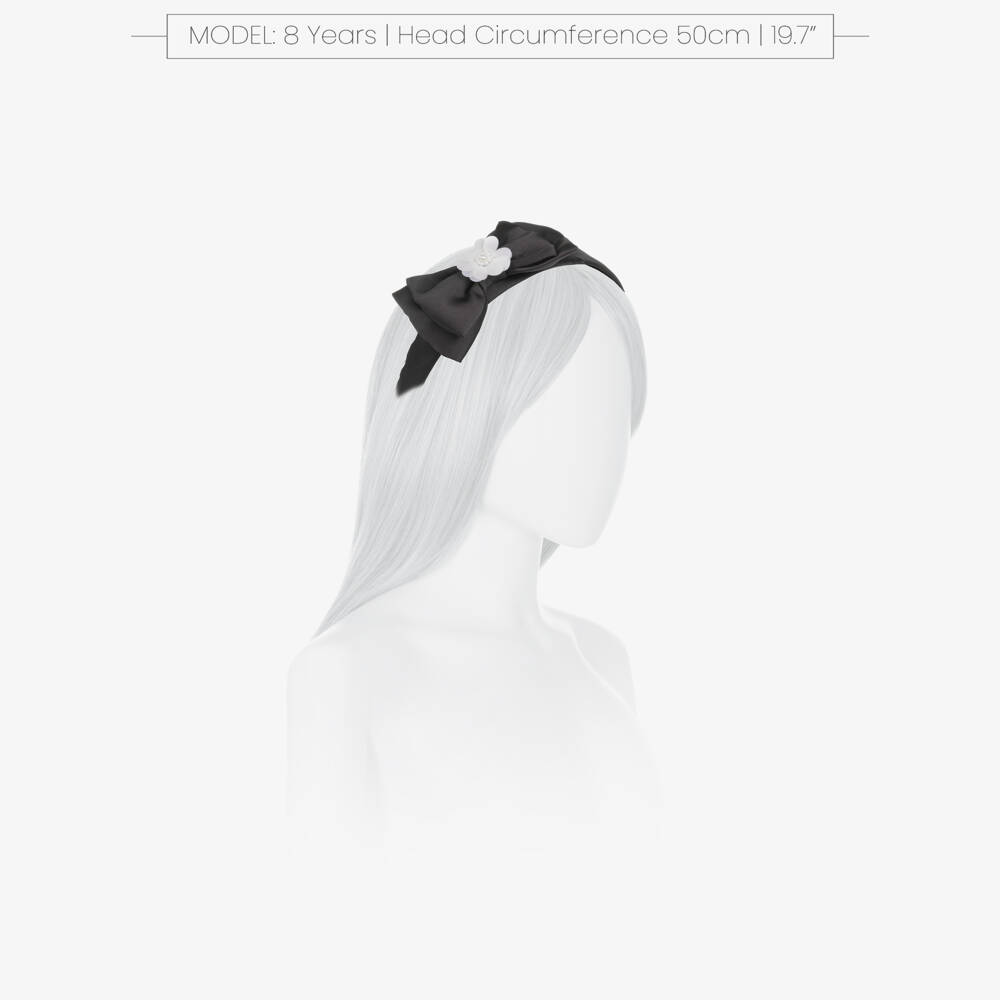Piccola Speranza-Girls Black Satin Bow Hairband | Childrensalon Outlet