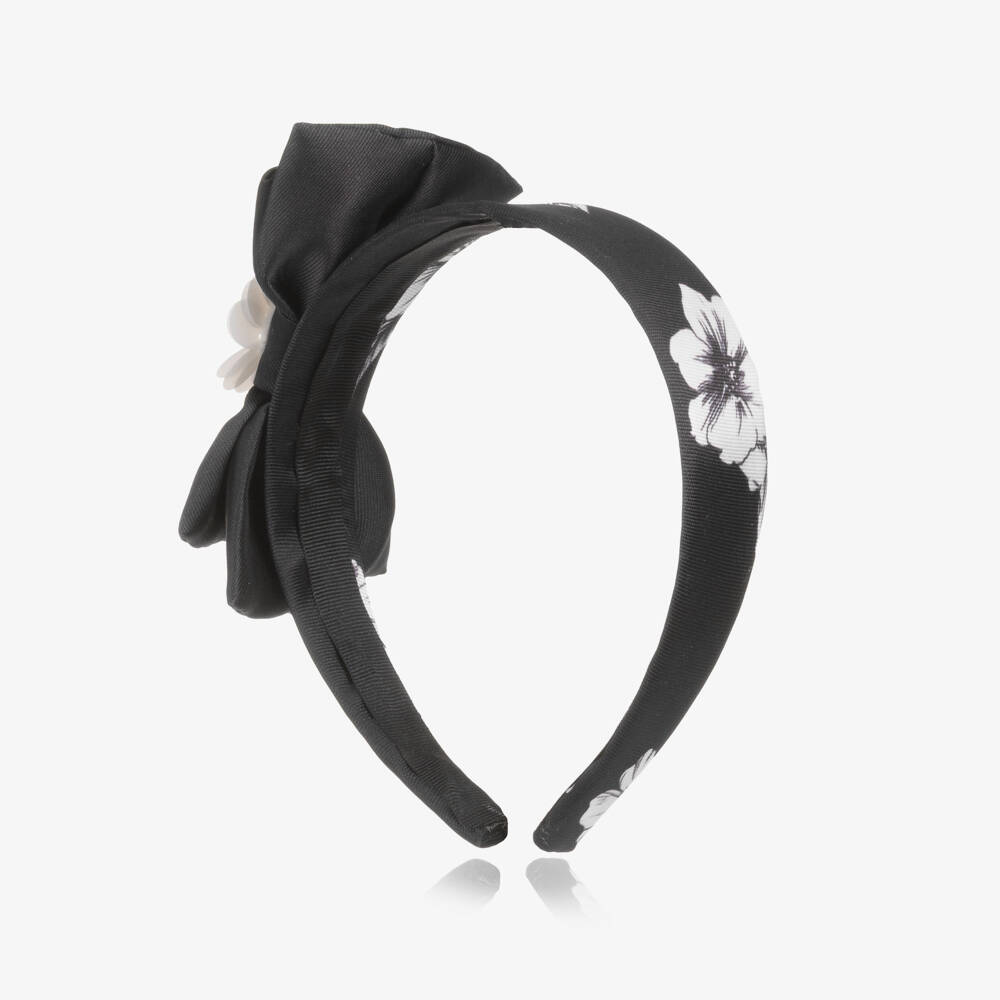 Piccola Speranza-Girls Black Satin Bow Hairband | Childrensalon Outlet