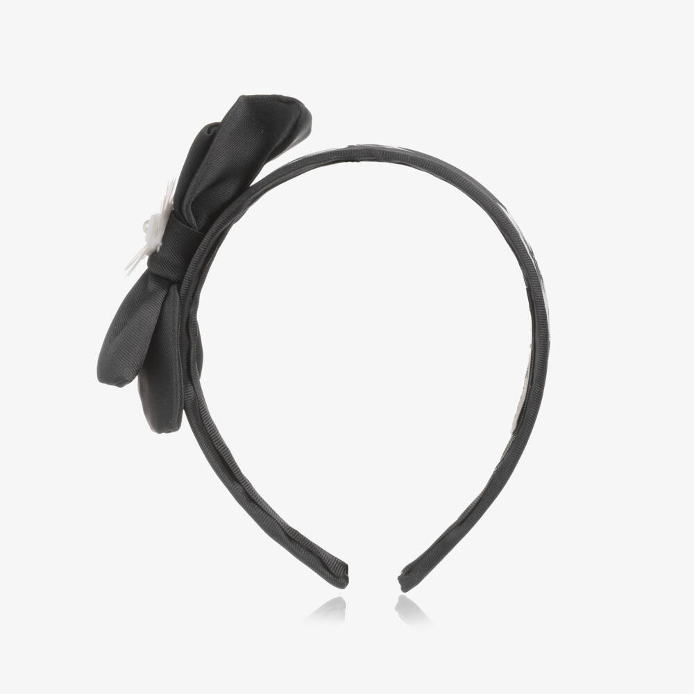 Piccola Speranza-Girls Black Satin Bow Hairband | Childrensalon Outlet