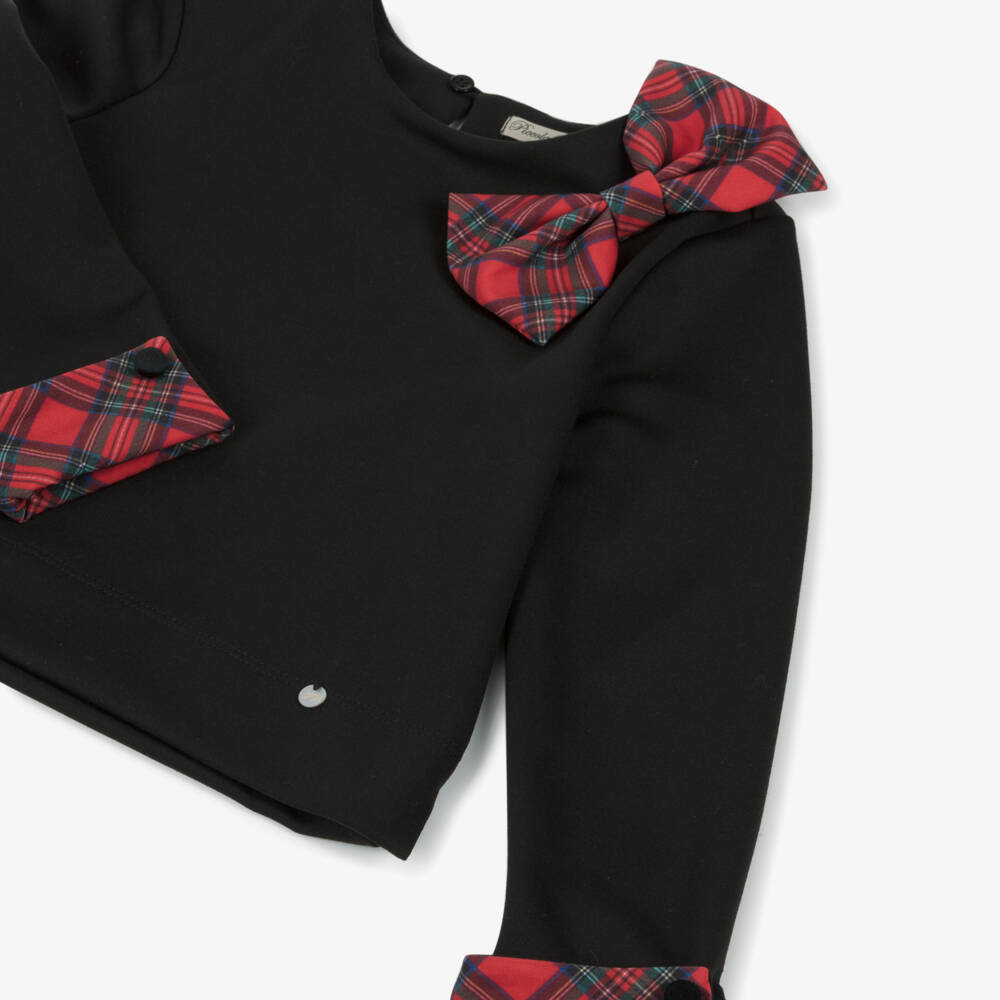 Piccola Speranza-Girls Black Tartan Bow Top | Childrensalon Outlet
