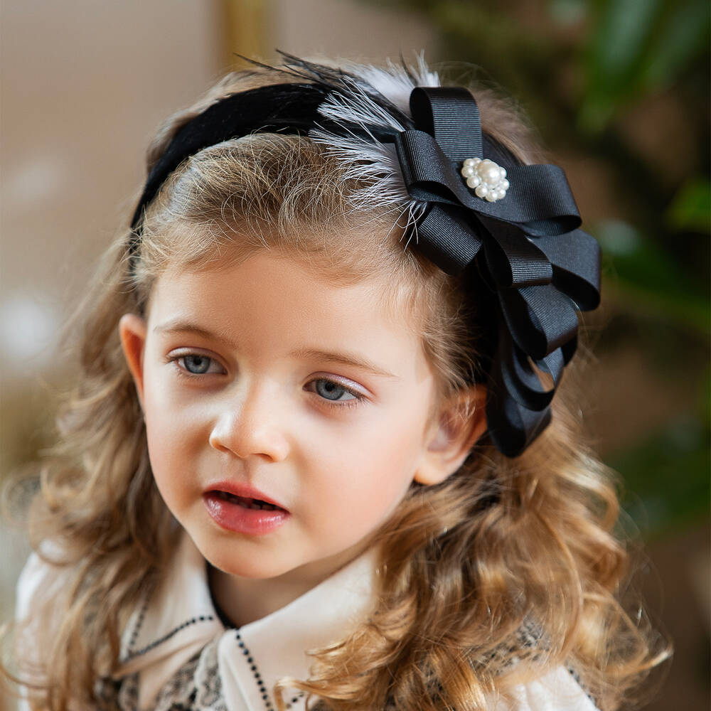 Piccola Speranza - Girls Black Velvet Bow Hairband | Childrensalon Outlet
