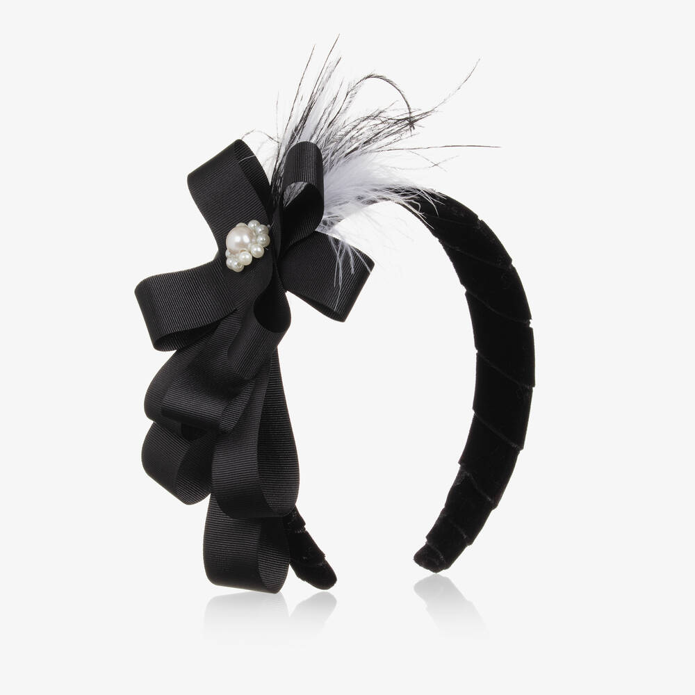 Piccola Speranza - Girls Black Velvet Bow Hairband | Childrensalon