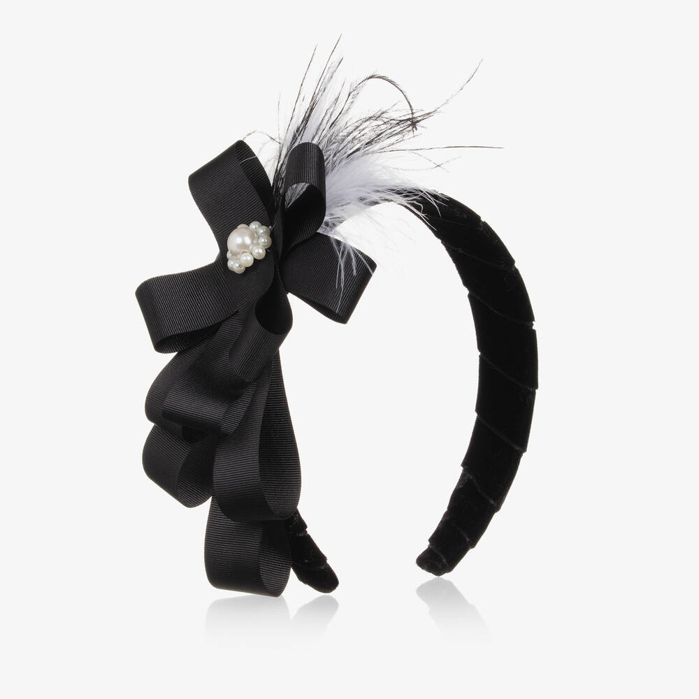 Piccola Speranza-Girls Black Velvet Bow Hairband | Childrensalon Outlet