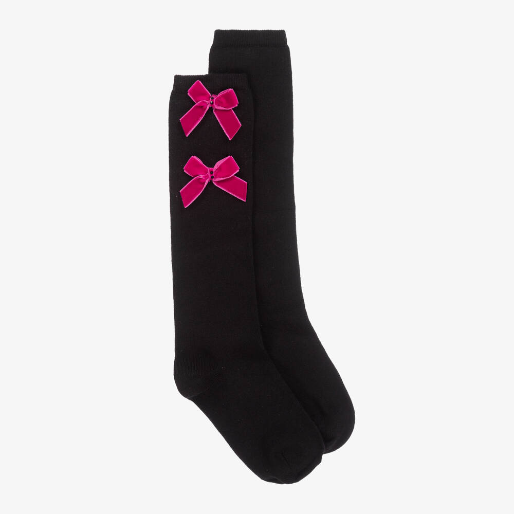 Piccola Speranza-Girls Black Velvet Bow Knee Socks | Childrensalon Outlet