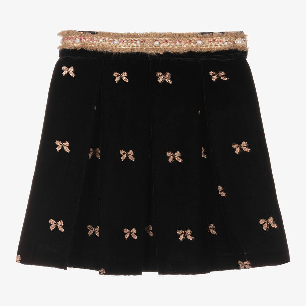 Piccola Speranza - Girls Black Velvet Bow Skirt | Childrensalon