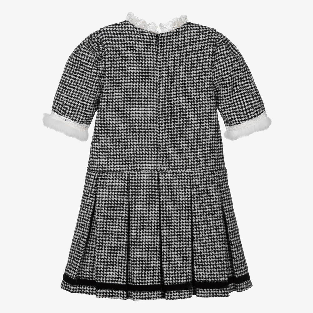 Piccola Speranza-Girls Black Wool Houndstooth Dress | Childrensalon Outlet