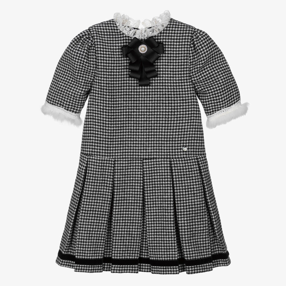 Piccola Speranza - Robe pied-de-poule noire en laine | Childrensalon