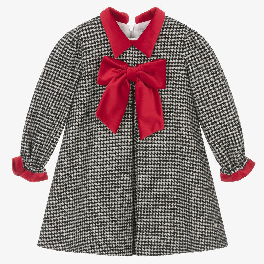 Piccola Speranza - Girls Black Wool Houndstooth Dress | Childrensalon