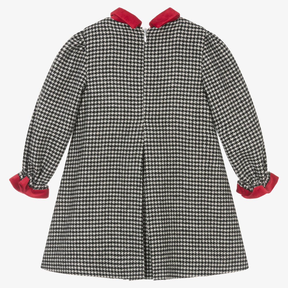 Piccola Speranza-Girls Black Wool Houndstooth Dress | Childrensalon Outlet
