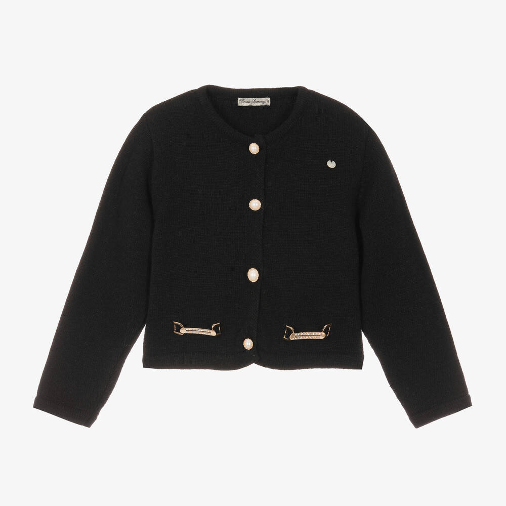 Piccola Speranza - Girls Black Wool Knitted Cardigan | Childrensalon