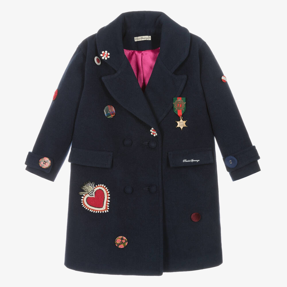 Piccola Speranza - Blauer Mantel mit Buttons und Abzeichen | Childrensalon