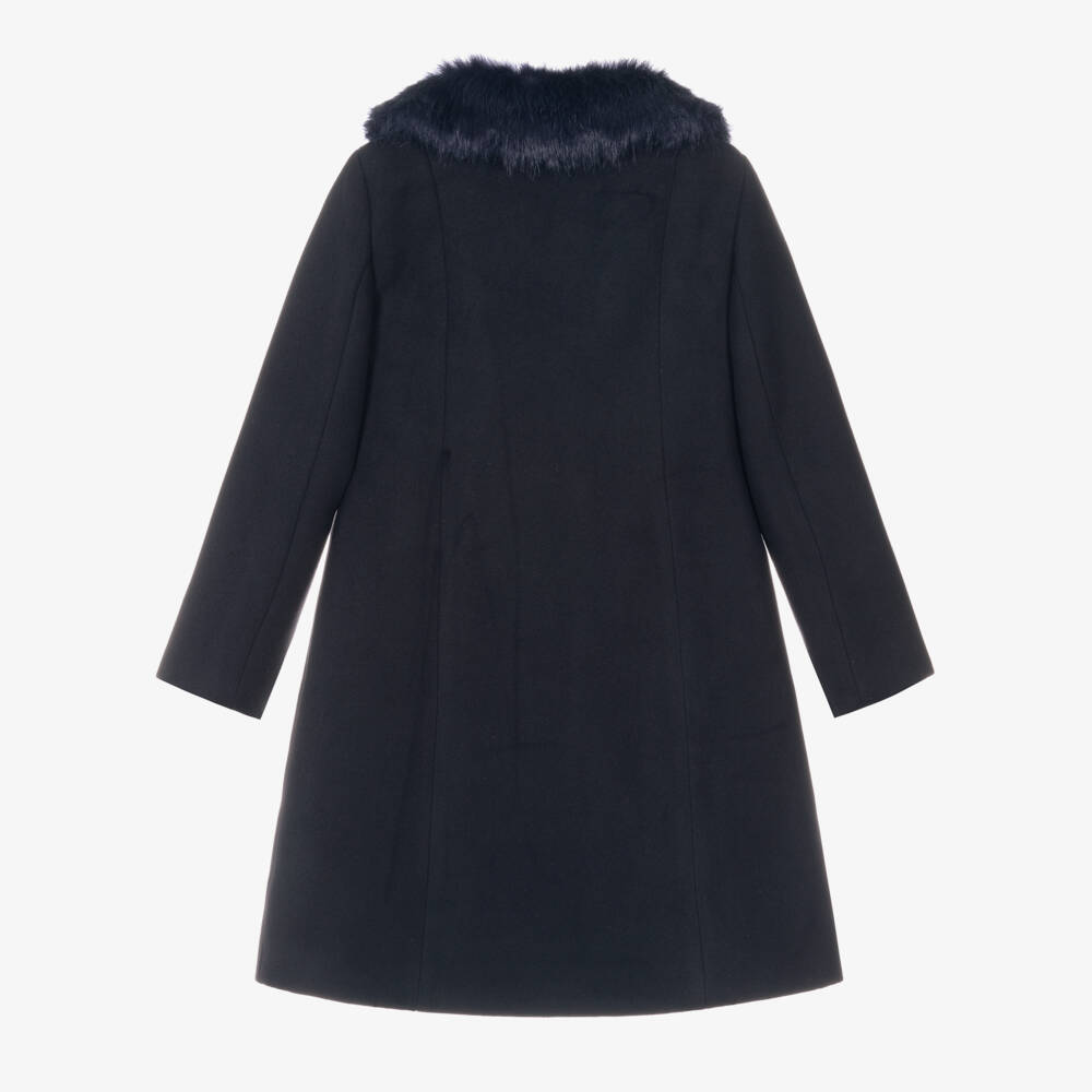 Piccola Speranza-Girls Blue Coat with Faux Fur | Childrensalon Outlet