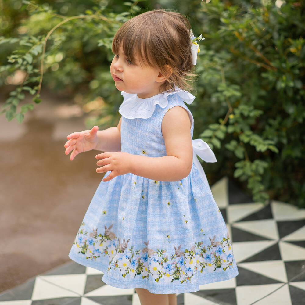 【人気急上昇】 Piccola Speranza - Girls Blue Cotton Bunny Dress 邦楽