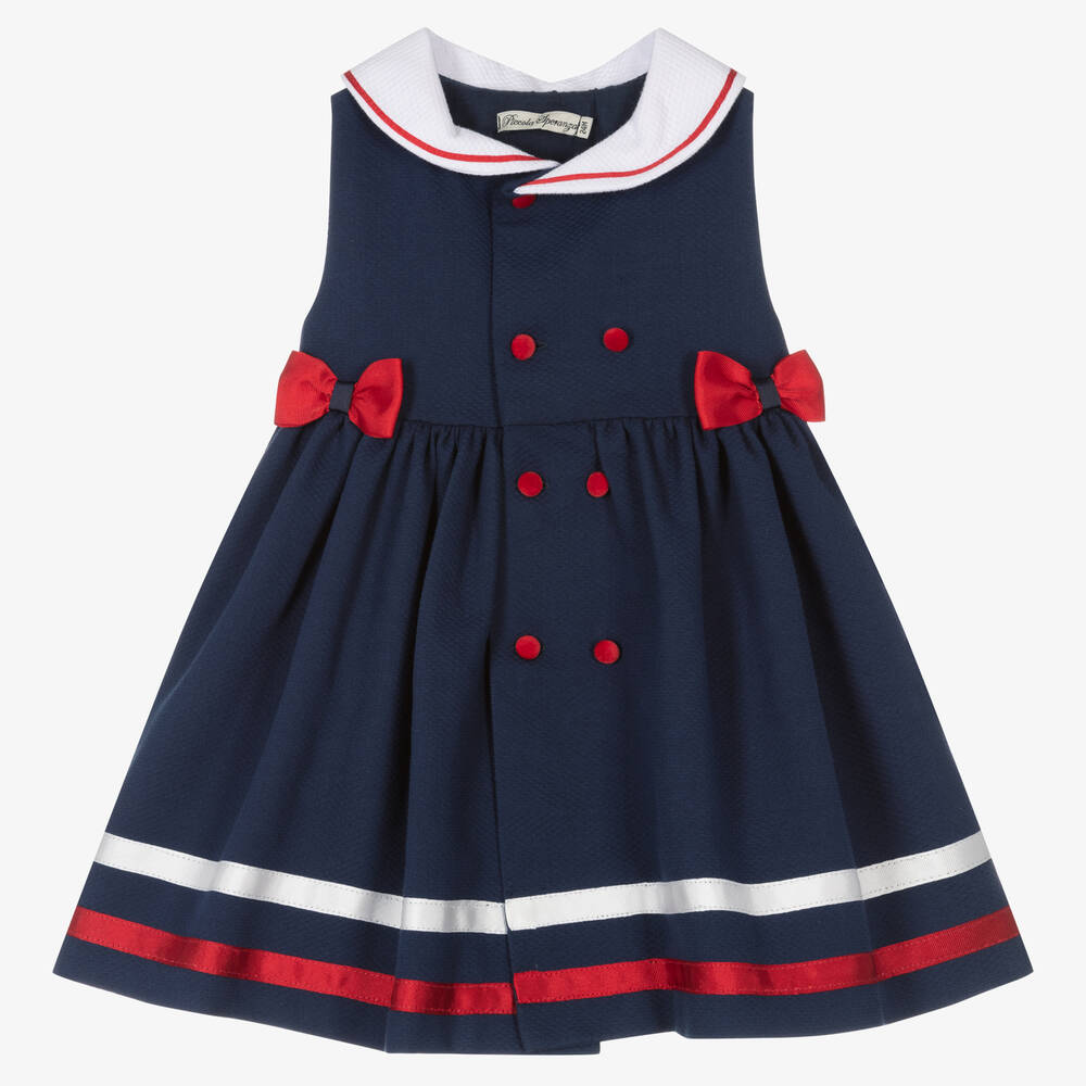 Piccola Speranza - Синее хлопковое платье в матросском стиле | Childrensalon