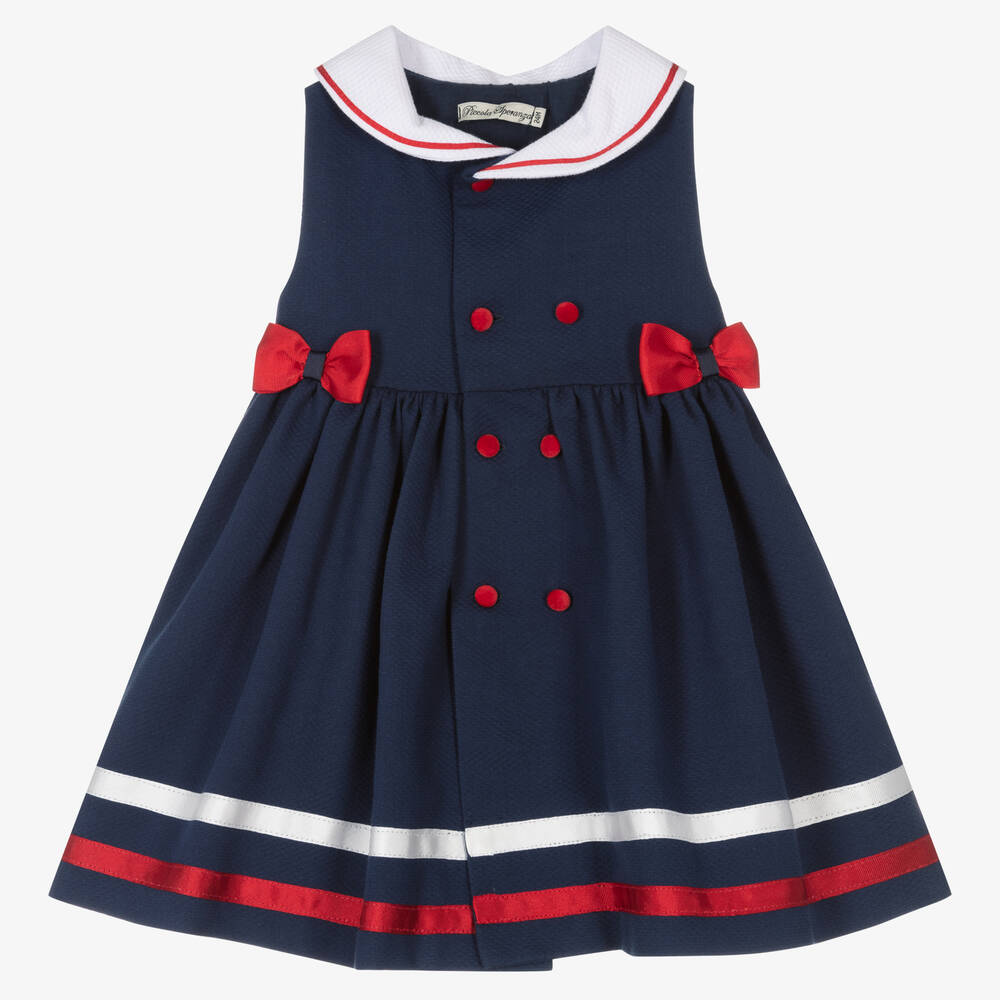 Piccola Speranza - Robe marinière bleue en coton fille | Childrensalon