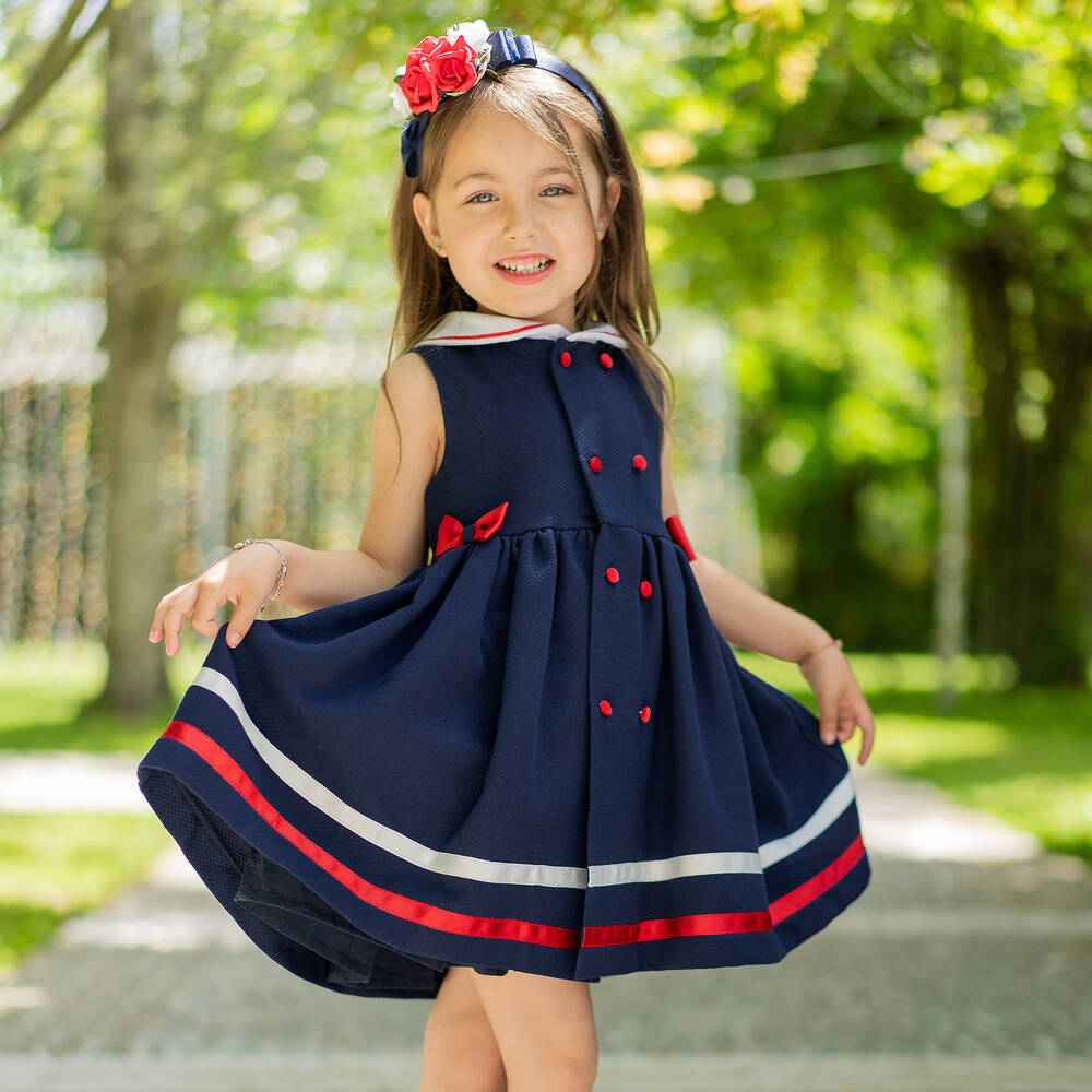 Piccola Speranza-فستان قطن لون كحلي | Childrensalon Outlet