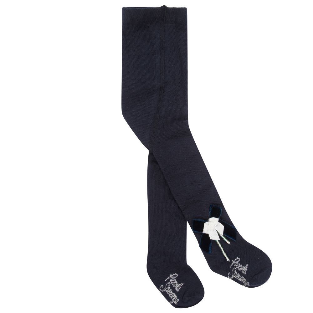 Piccola Speranza-Girls Blue Cotton Tights | Childrensalon Outlet
