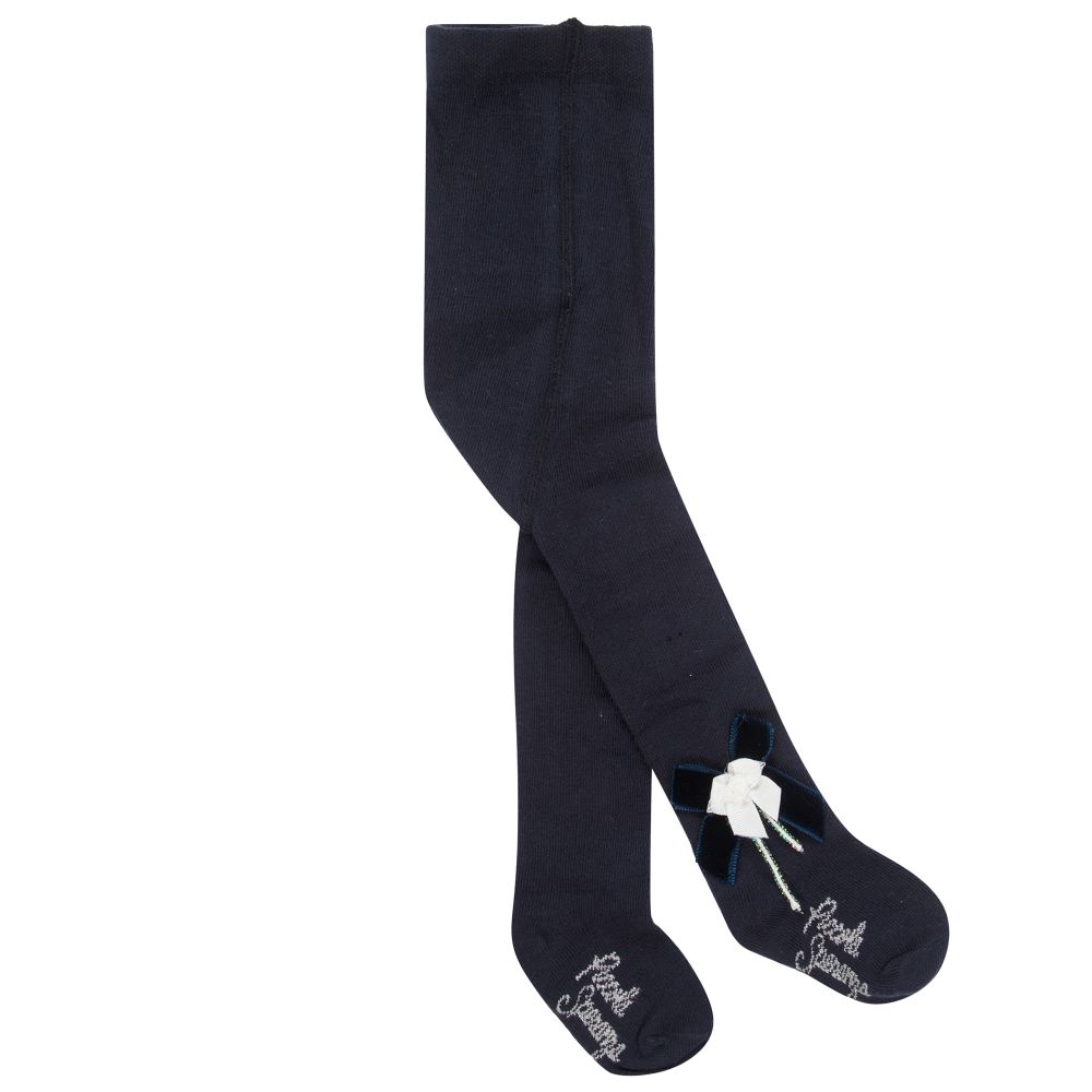 Piccola Speranza - Girls Blue Cotton Tights | Childrensalon