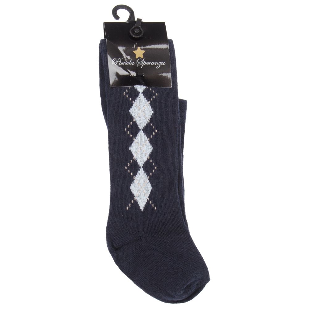 Piccola Speranza-Girls Blue Cotton Tights | Childrensalon Outlet