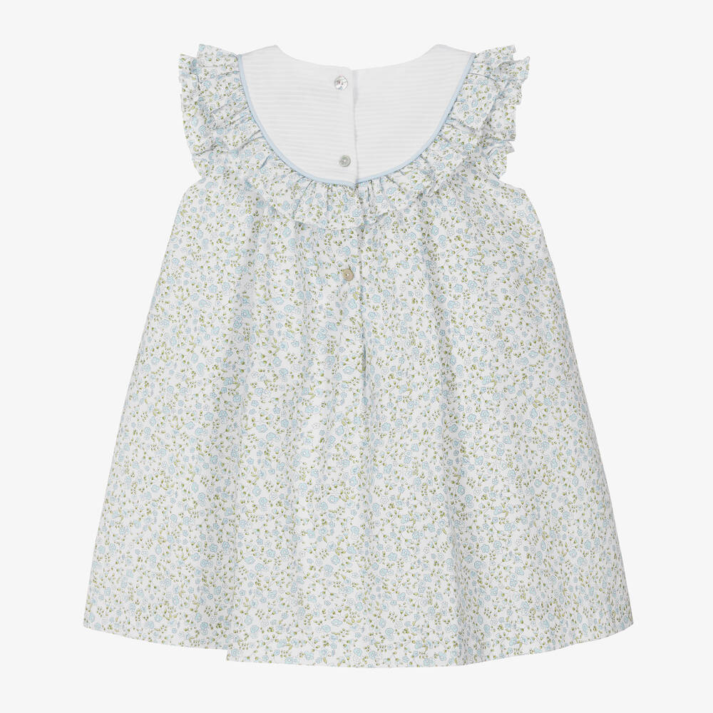 Piccola Speranza-Girls Blue Floral Cotton Dress | Childrensalon Outlet