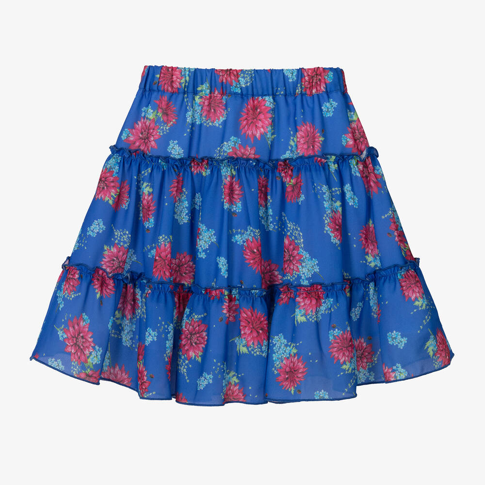 Piccola Speranza-Girls Blue Floral Crêpe Chiffon Skirt | Childrensalon Outlet