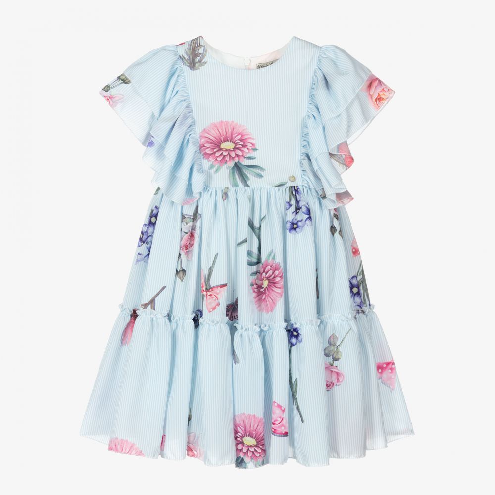 Piccola Speranza-فستان كريب لون أزرق فاتح وأبيض | Childrensalon Outlet