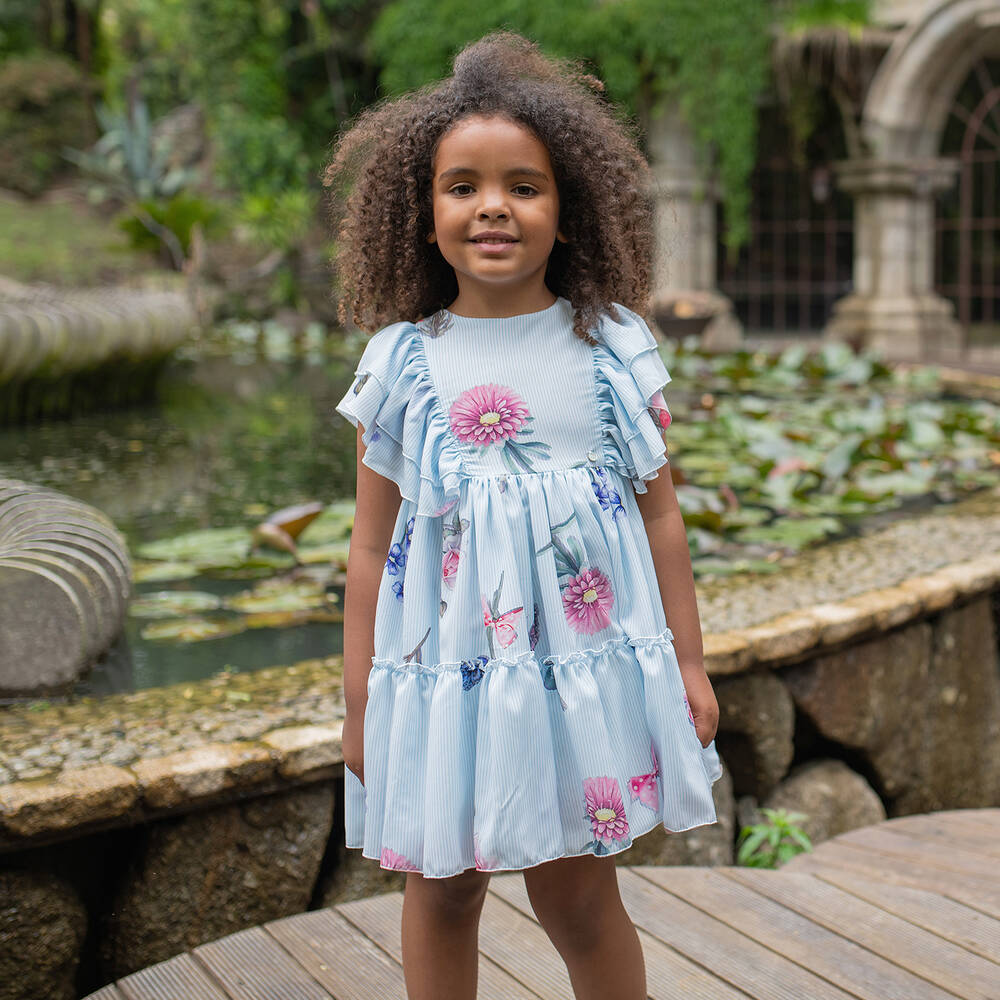 Piccola Speranza-Голубое платье с цветами для девочек | Childrensalon Outlet