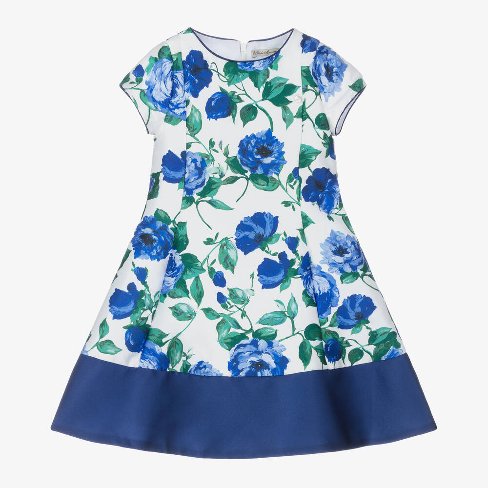 Piccola Speranza-Атласное платье с синими цветами для девочек | Childrensalon Outlet