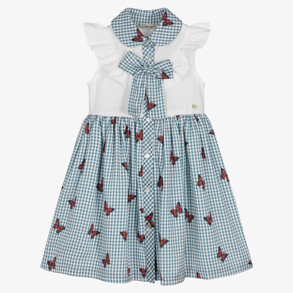 Piccola Speranza - Girls Blue Gingham Dress | Childrensalon