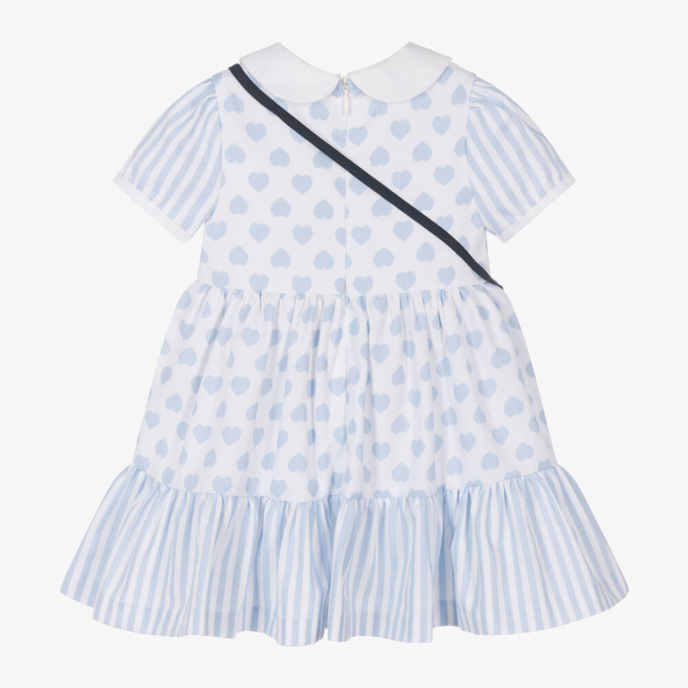 Piccola Speranza-فستان أزرق للبنات بنقشة القلوب مع حقيبة | Childrensalon Outlet