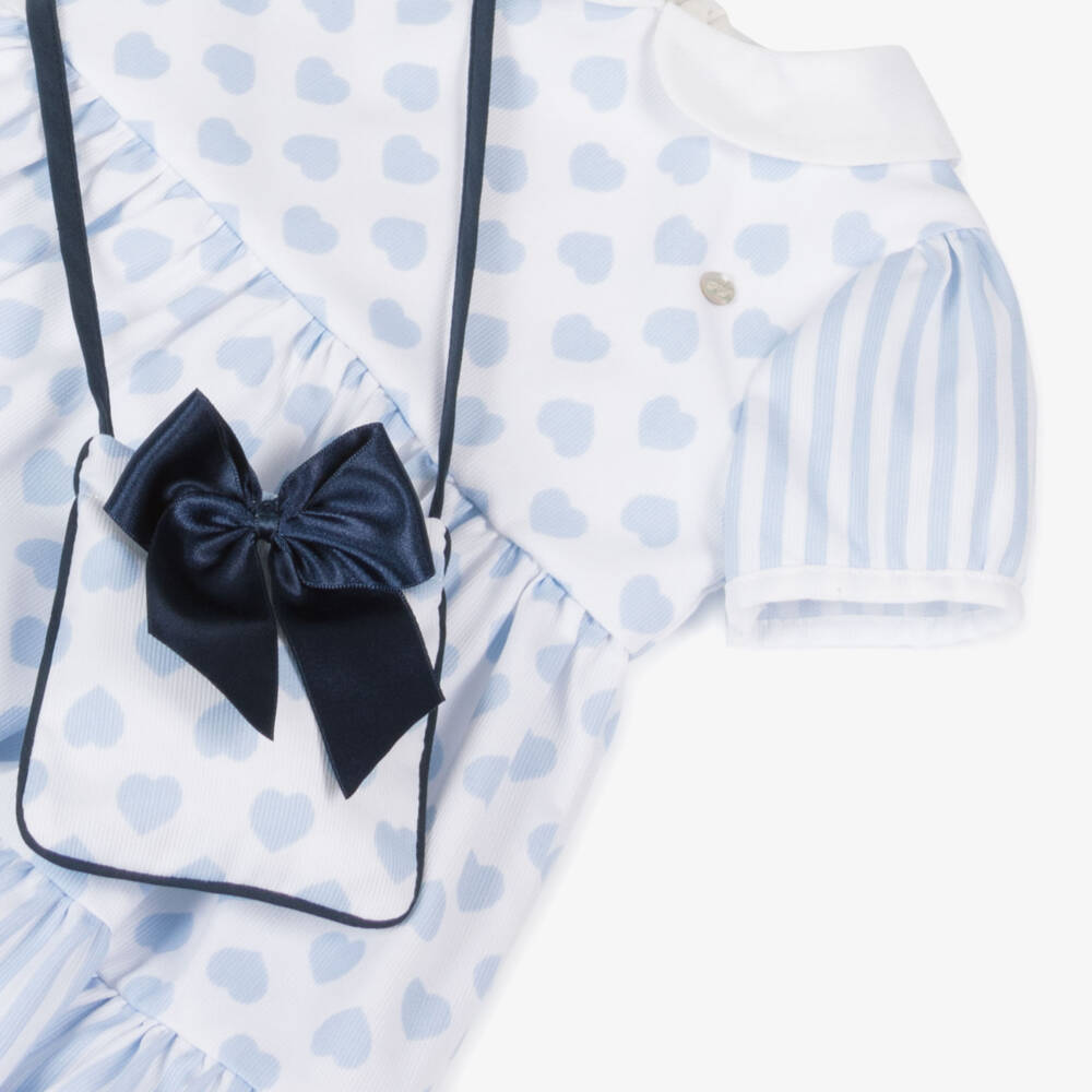 Piccola Speranza-فستان أزرق للبنات بنقشة القلوب مع حقيبة | Childrensalon Outlet