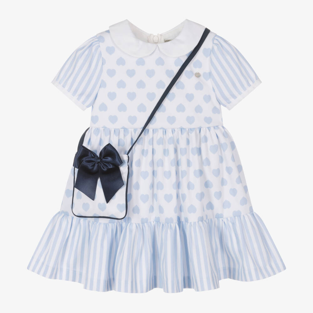 Piccola Speranza-Girls Blue Hearts Dress & Bag Set | Childrensalon Outlet