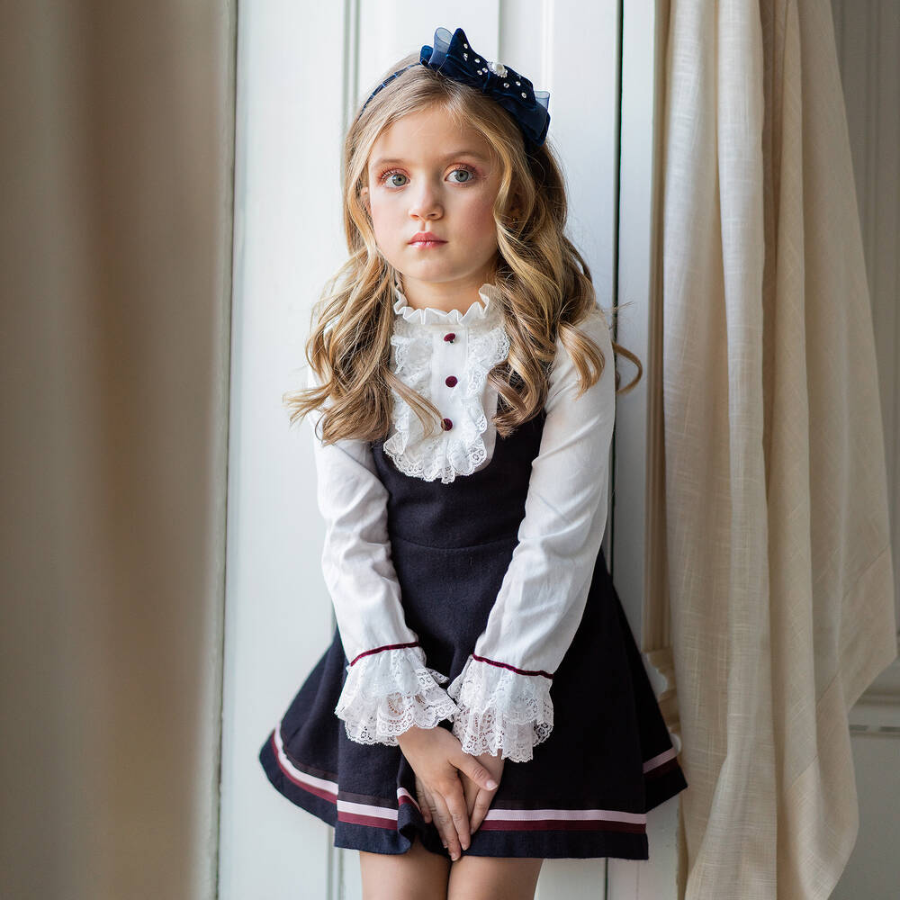 Piccola Speranza Girls Blue Pinafore Dress Childrensalon Outlet