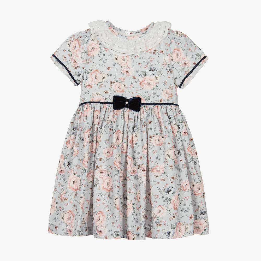 Piccola Speranza - Girls Blue & Pink Floral Cotton Dress | Childrensalon