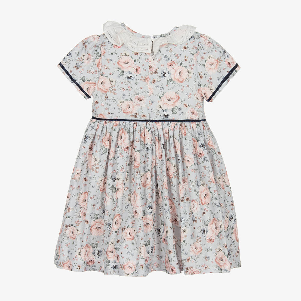 Piccola Speranza-Girls Blue & Pink Floral Cotton Dress | Childrensalon Outlet