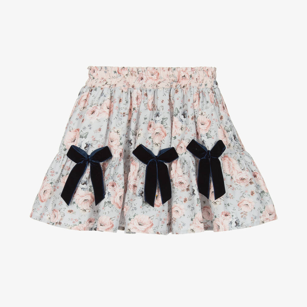Piccola Speranza - Girls Blue & Pink Floral Cotton Skirt  | Childrensalon