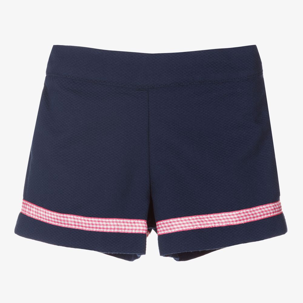 Piccola Speranza - Girls Blue & Pink Trim Shorts | Childrensalon