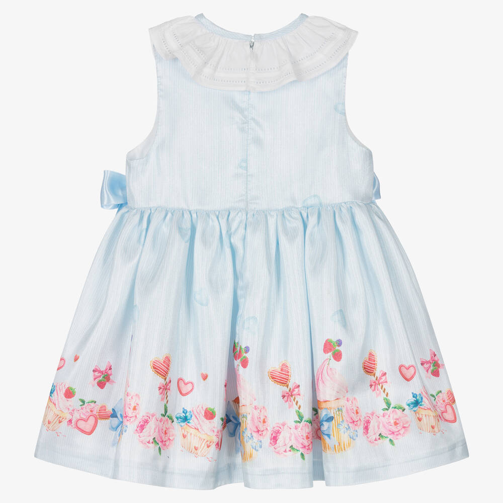 Piccola Speranza-فستان ساتان تويل لون أزرق بطبعة ورود | Childrensalon Outlet