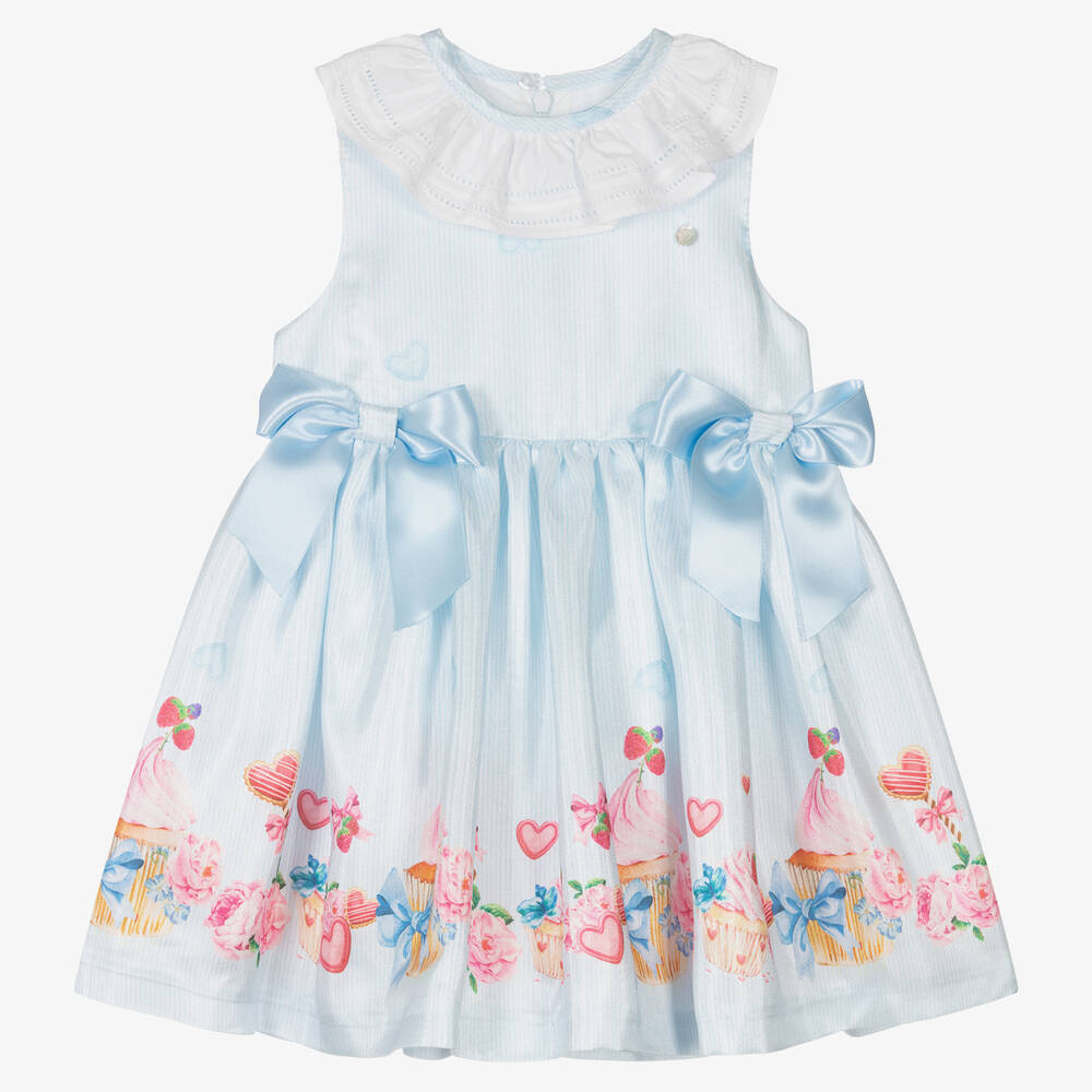 Piccola Speranza-Girls Blue Satin Floral Cupcake Dress | Childrensalon Outlet