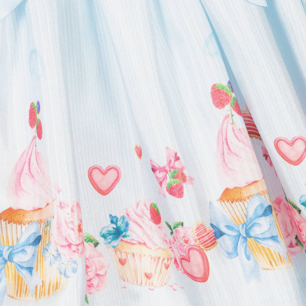 Piccola Speranza-فستان ساتان تويل لون أزرق بطبعة ورود | Childrensalon Outlet