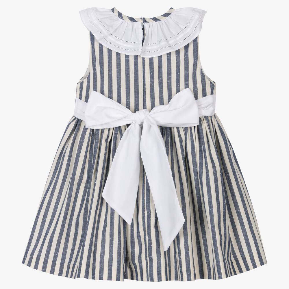 Piccola Speranza-Girls Blue Striped Cotton Dress | Childrensalon Outlet